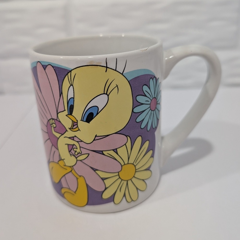 Vintage Looney Tunes Tweety Bird Daisy Flower Ceramic Coffee Mug Gibson 2003
